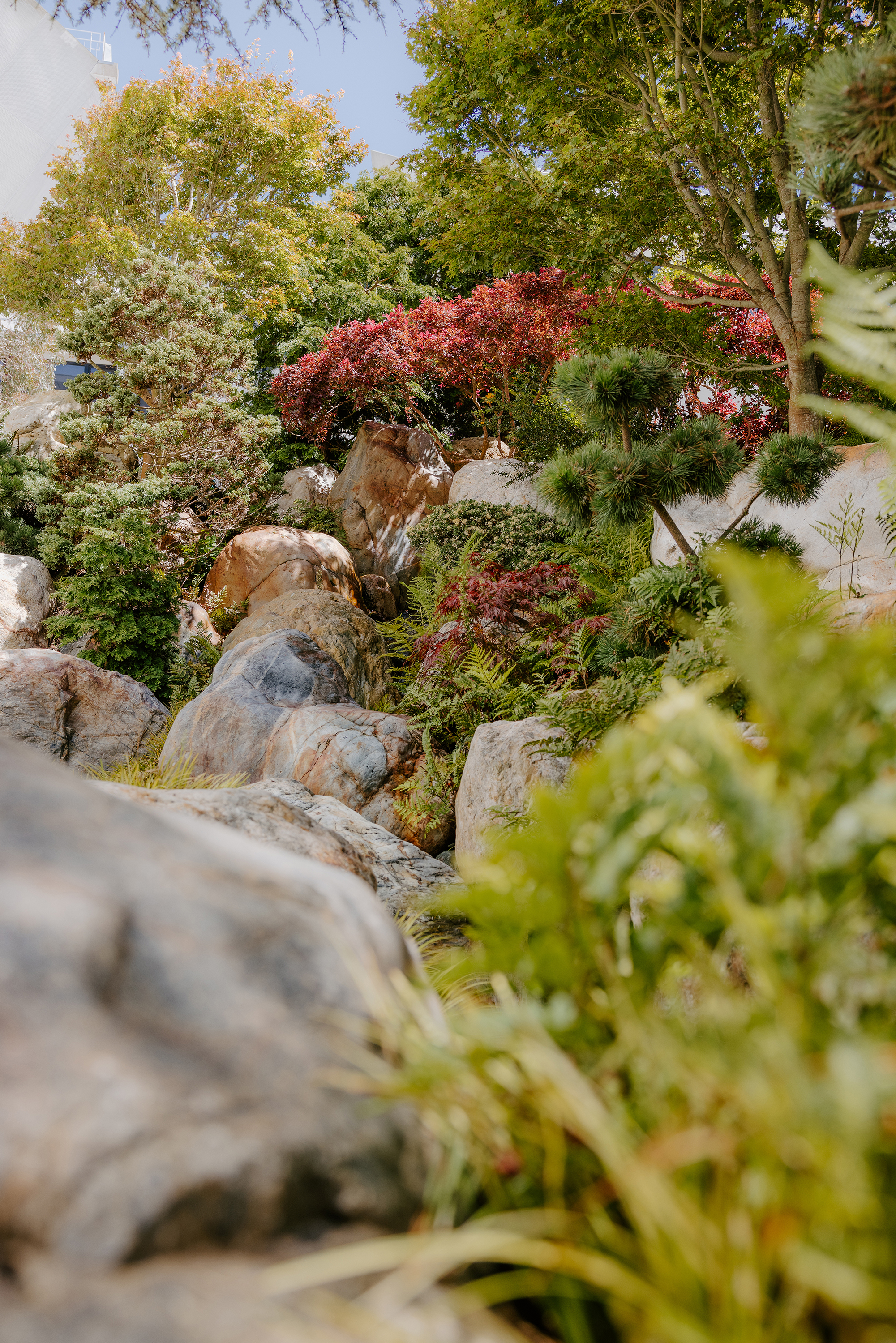 Low angle shot of the waterfall