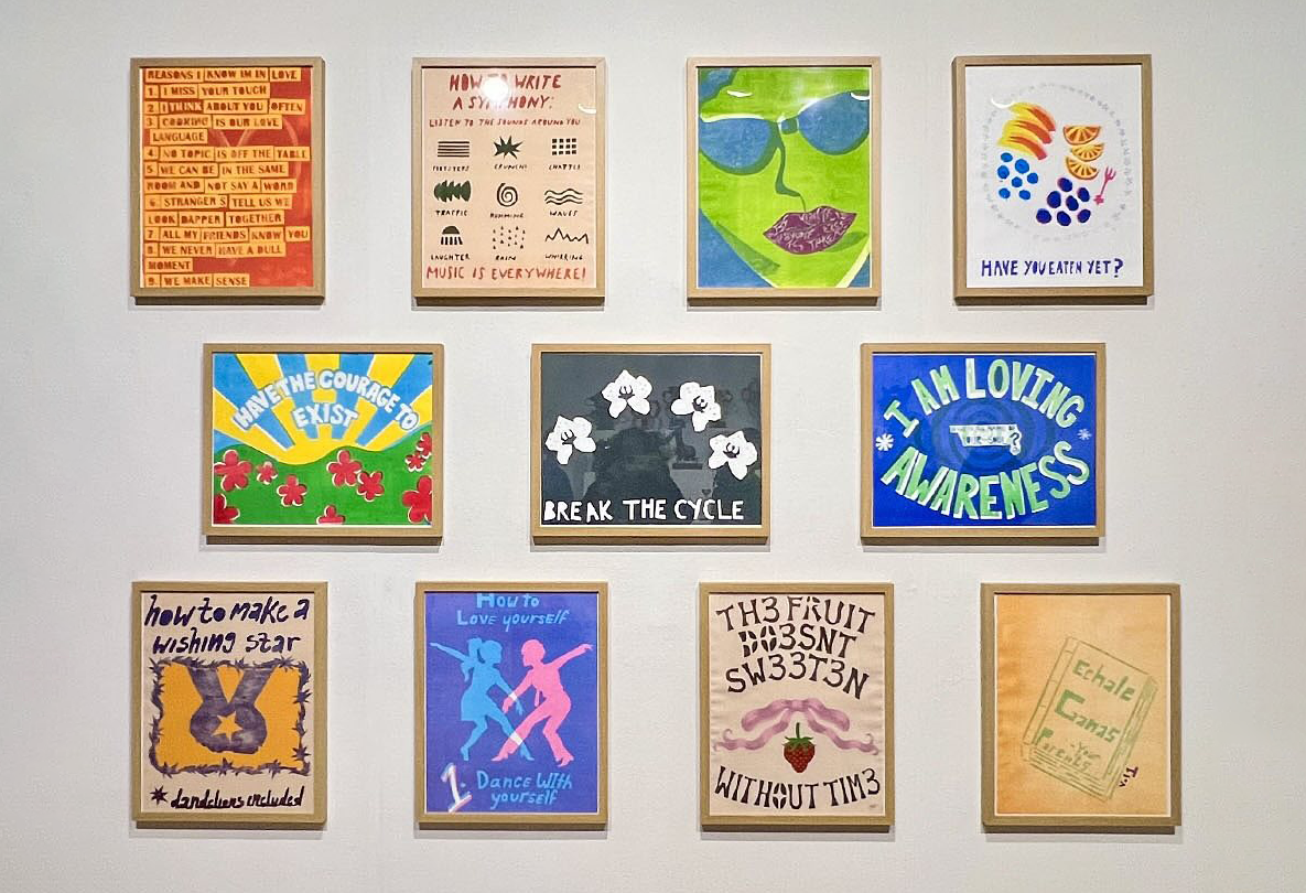 Colorful posters displayed at the Objects of Inquiry exhibition